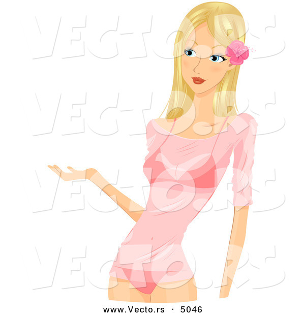 Vector of a Pretty Blond Girl Wearing a Sheer Summer Pink Shirt over a Bikini