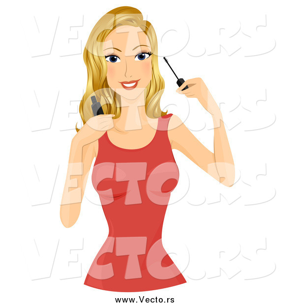 Vector of a Pretty Blond Woman Applying Mascara