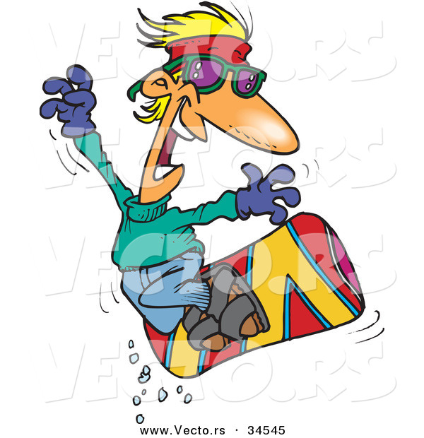 Vector of a Professional Cartoon Snowboarder Jumping