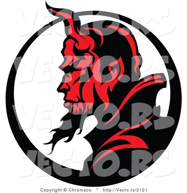 Vector of a Profiled Devil Mascot with Horns and a Long Flaming Gotee