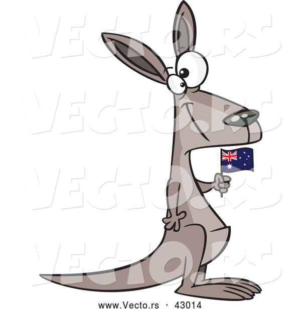 Vector of a Proud Cartoon Aussie Kangaroo Holding a Flag