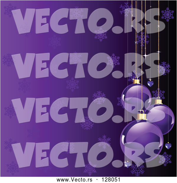 Vector of a Purple Snowflake Background with Christmas Baubles