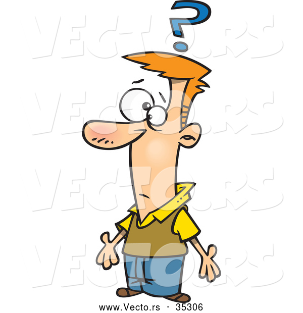 Vector of a Puzzled Cartoon Man Standing with a Confused Facial Expression