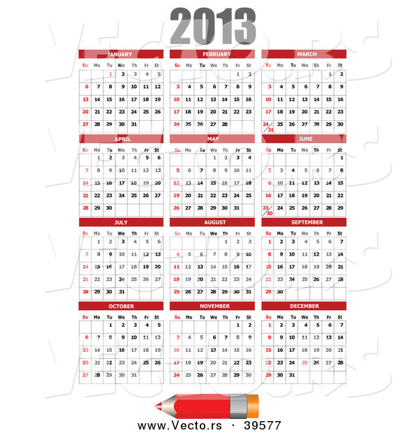 Vector of a Red 2013 Calendar with a Pencil