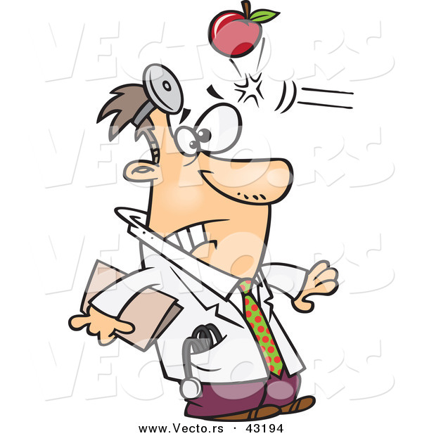 Vector of a Red Apple Hitting a Cartoon Doctor in the Head
