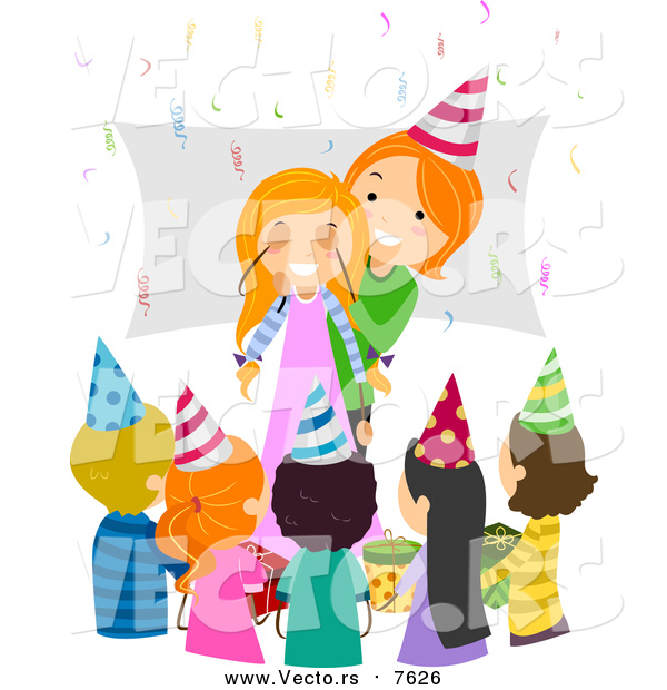 Vector of a Red Haired Caucasian Mother Surprising Her Birthday Girl