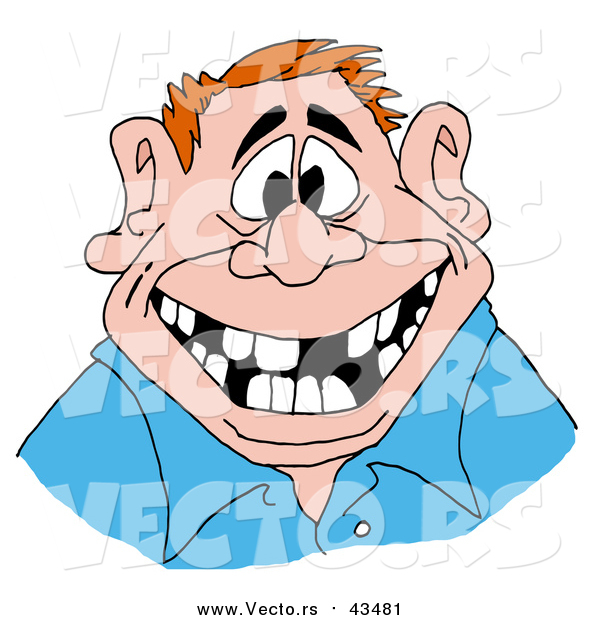 Vector of a Red Haired Man Flashing a Big Friendly Smile with a Mouth Numerous Missing Teeth