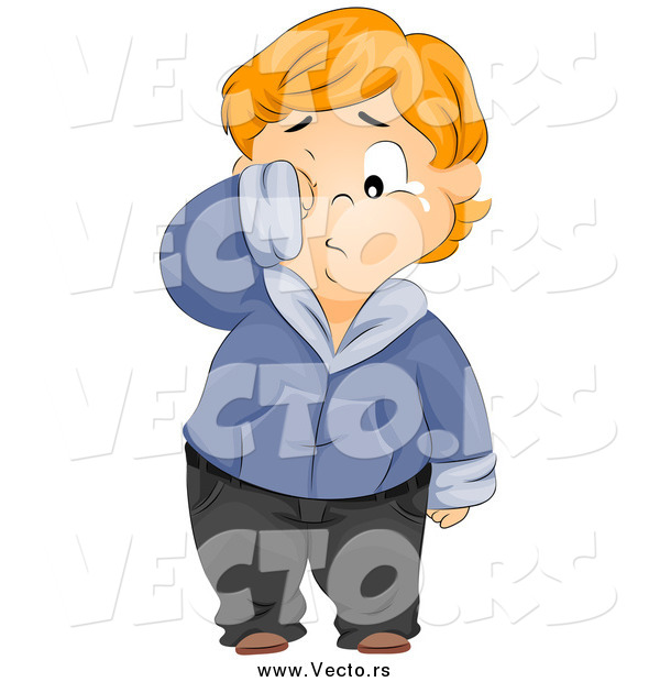 Vector of a Red Haired White Bullied Chubby Boy Crying and Rubbing His Eyes