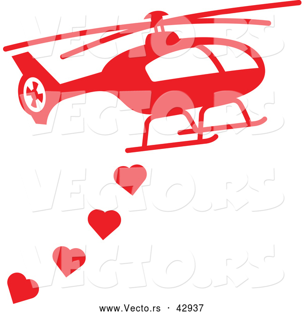 Vector of a Red Helicopter Dropping Love Hearts