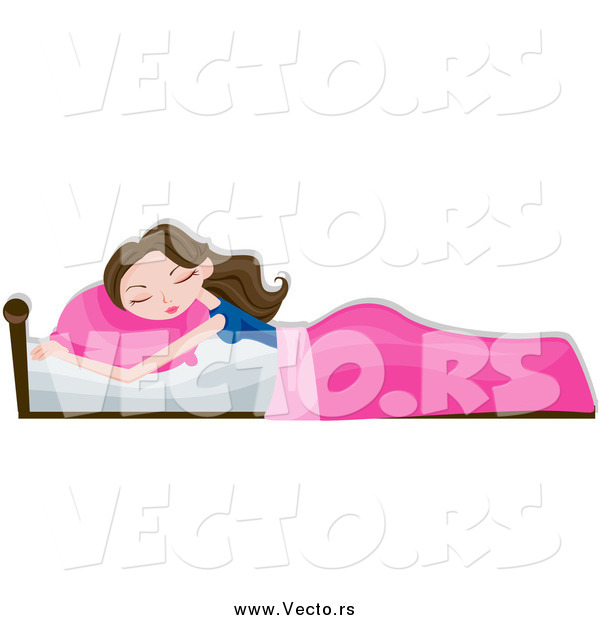 Vector of a Relaxed Brunette White Woman Sleeping with a Pink Pillow and Blanket