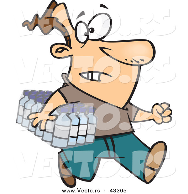 Vector of a Rushing Cartoon Man Delivering a Flat of Bottled Water