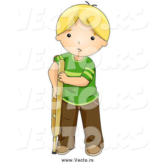 Vector of a Sad Blond White Boy Using a Crutch