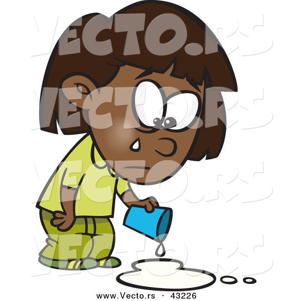 Vector of a Sad Cartoon Black Girl Crying over Spilled Milk