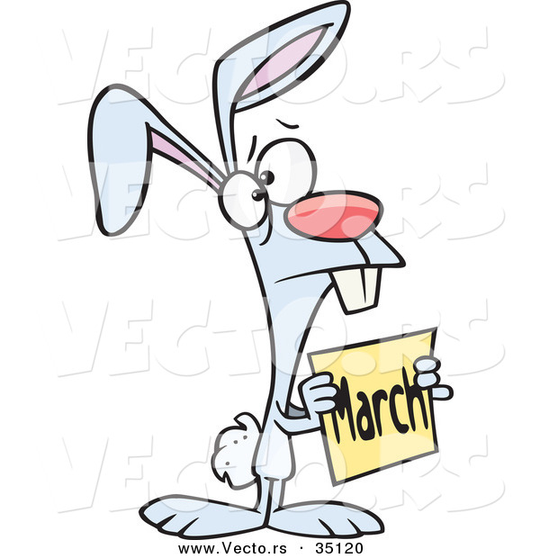 Vector of a Sad Cartoon Rabbit Holding up a March Sign