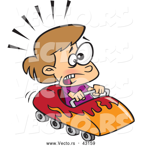 Vector of a Scared Cartoon Girl Riding a Roller Coaster
