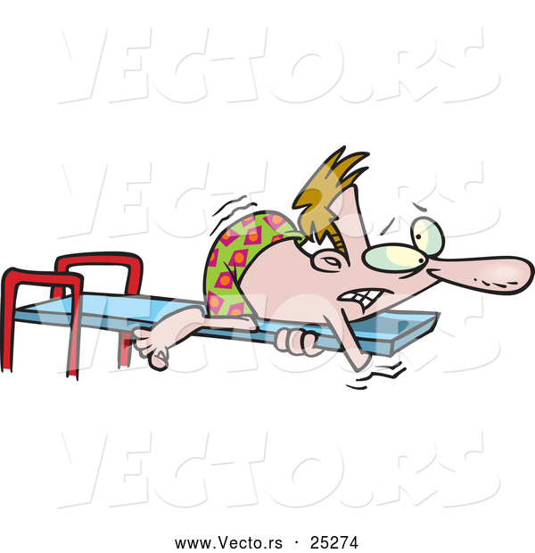 Vector of a Scared Cartoon Man Hugging a Diving Board