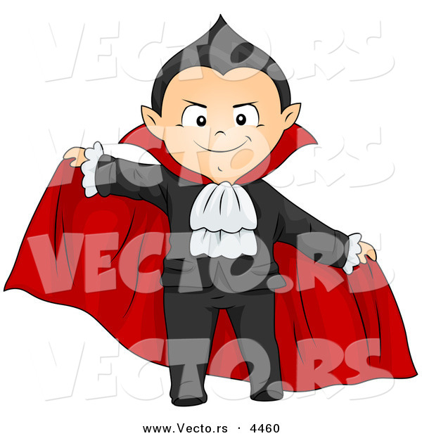 Vector of a Scary Halloween Cartoon Boy in a Vampire Costume