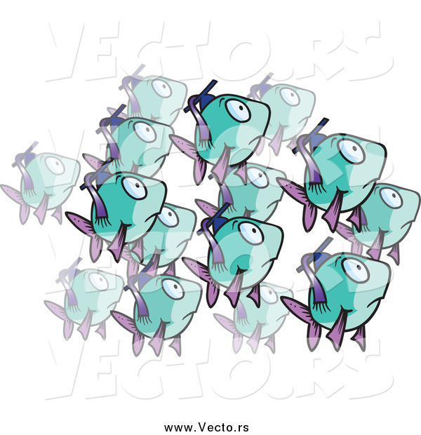 Vector of a School of Purple and Turquoise Fish