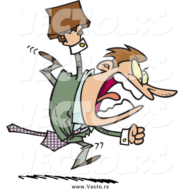 Vector of a Screaming Angry Businessman Boss Running and Charging Forward with a Briefcase