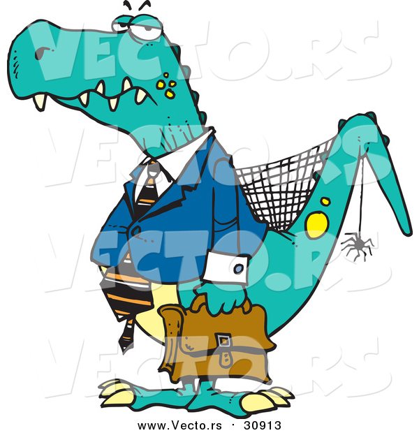 Vector of a Senior Business-Dinosaur Posing with Briefcase - Humorous Cartoon Style