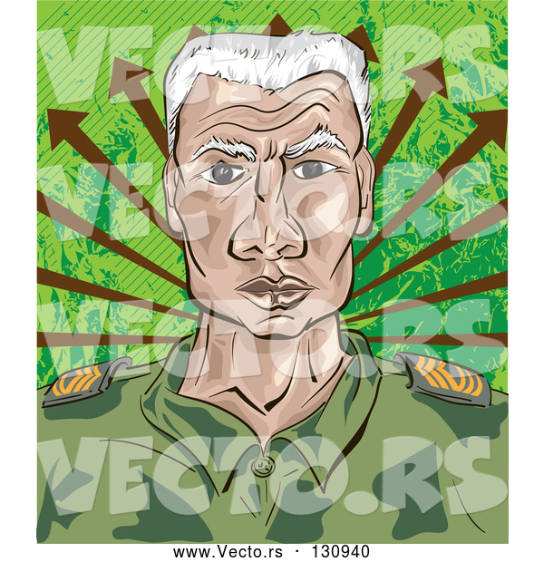 Vector of a Senior Military Soldier with Determined Expression - Cartoon Style