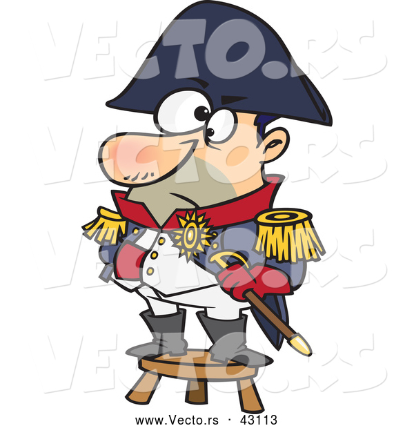 Vector of a Short Cartoon Military Captain Standing on a Stool