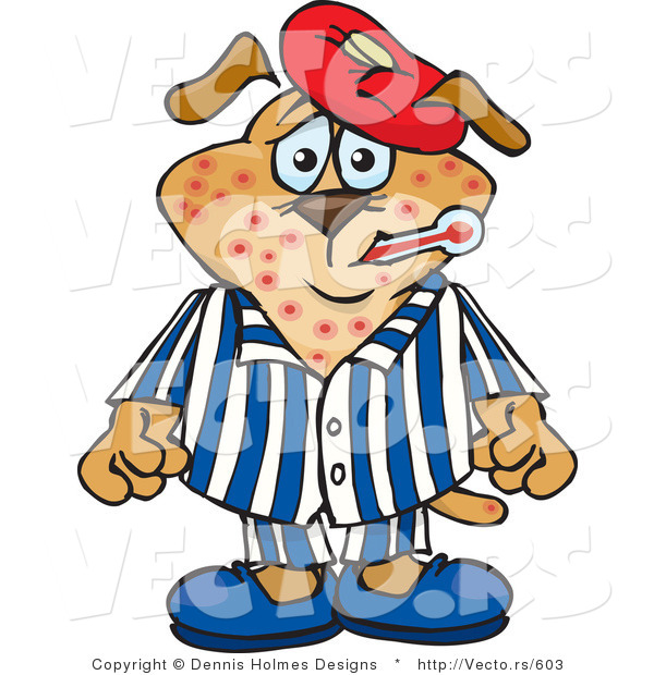 Vector of a Sick Cartoon Dog with Chicken Pox and a Fever