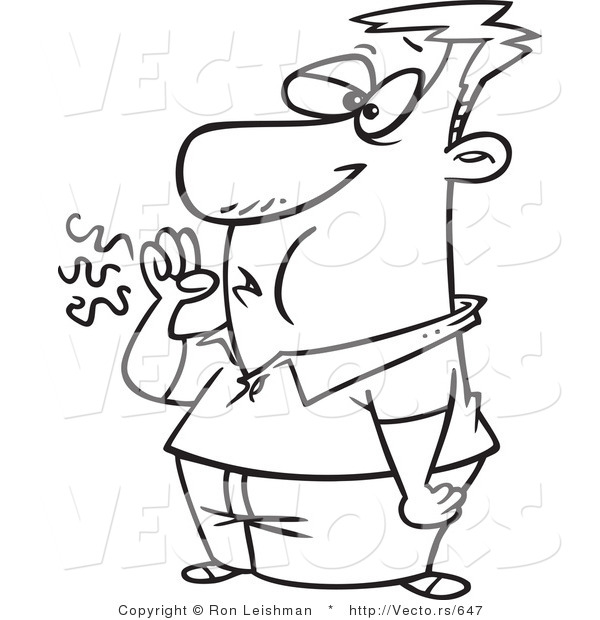 Vector of a Sick Cartoon Guy Coughing - Line Drawing