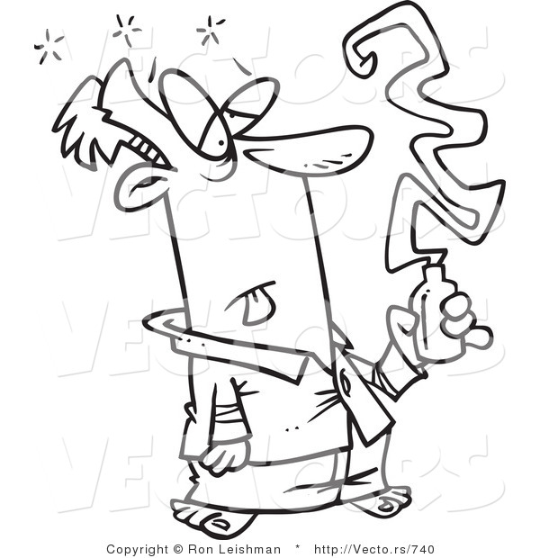 Vector of a Sick Cartoon Man Taking Toxic Flu Medicine - Line Drawing