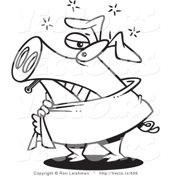 Vector of a Sick Cartoon Pig with the Swine Flu - Line Drawing