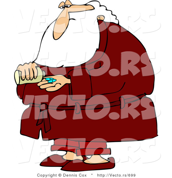 Vector of a Sick Cartoon Santa Taking Pills