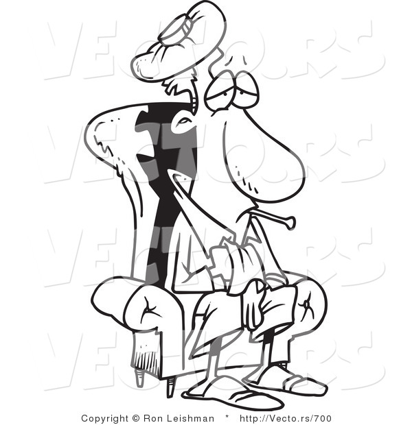 Vector of a Sick Man in a Chair - Line Drawing