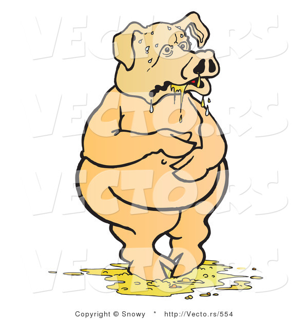 Vector of a Sick Pig Standing in His Puke