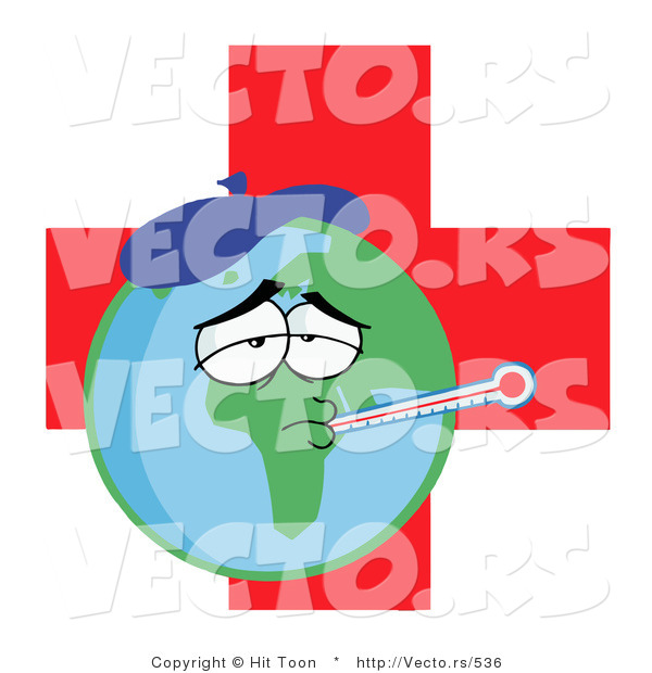 Vector of a Sick Planet Earth with Medical Red Cross