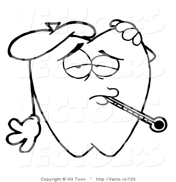 Vector of a Sick Tooth Aching Character - Line Drawing