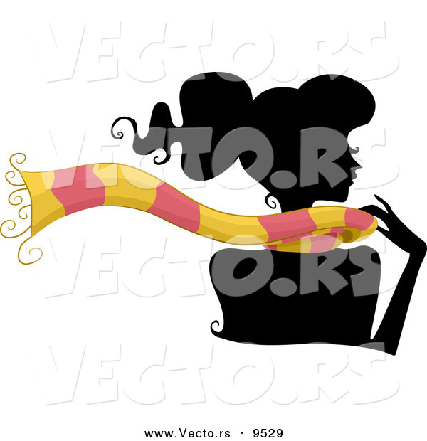 Vector of a Silhouetted Cartoon Girl Wearing a Pink and Yellow Scarf