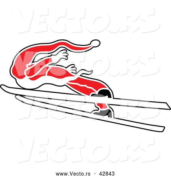 Vector of a Skiing Santa Leaping Through the Air