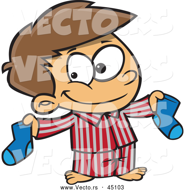 Vector of a Smiling Cartoon Boy Holding a Matching Pair of Socks