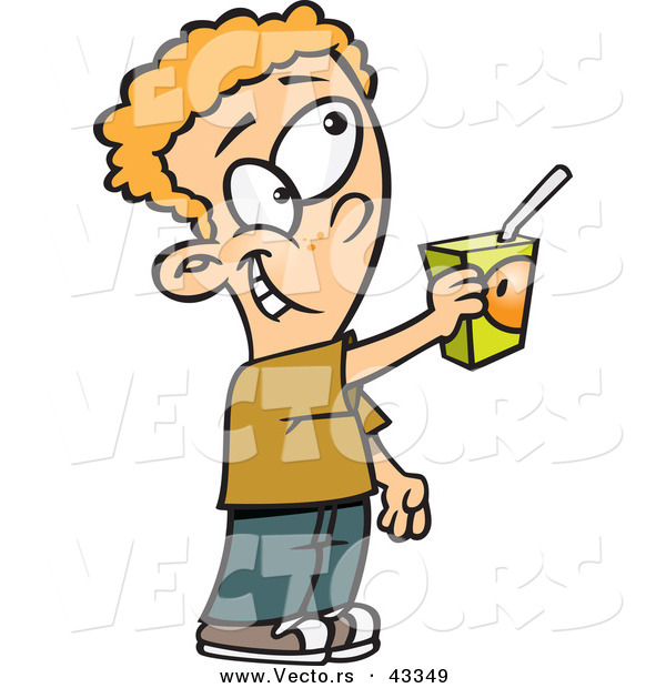 Vector of a Smiling Cartoon Boy Sharing Orange Juice Box