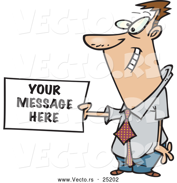 Vector of a Smiling Cartoon Businessman Holding a Blank Sign Ready for Your Text