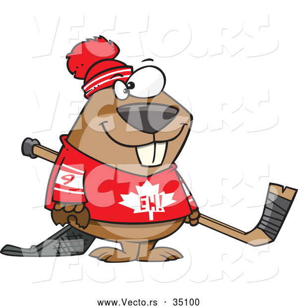 Vector of a Smiling Cartoon Canadian Hockey Beaver