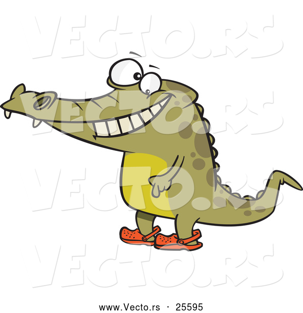 Vector of a Smiling Cartoon Crocodile Standing Upright While Wearing Crocs over His Feet