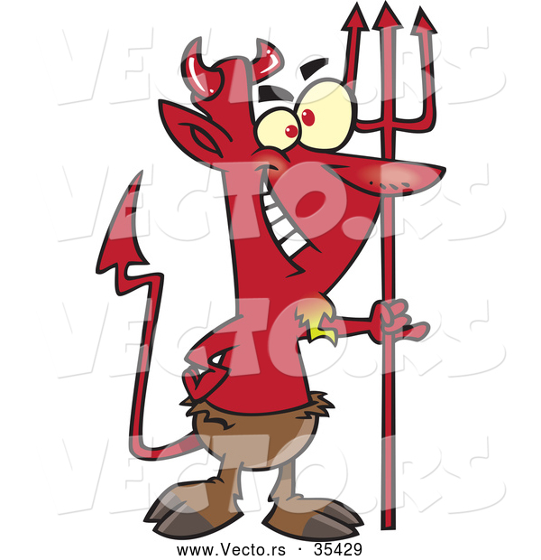 Vector of a Smiling Cartoon Devil with Hooves and a Pitchfork