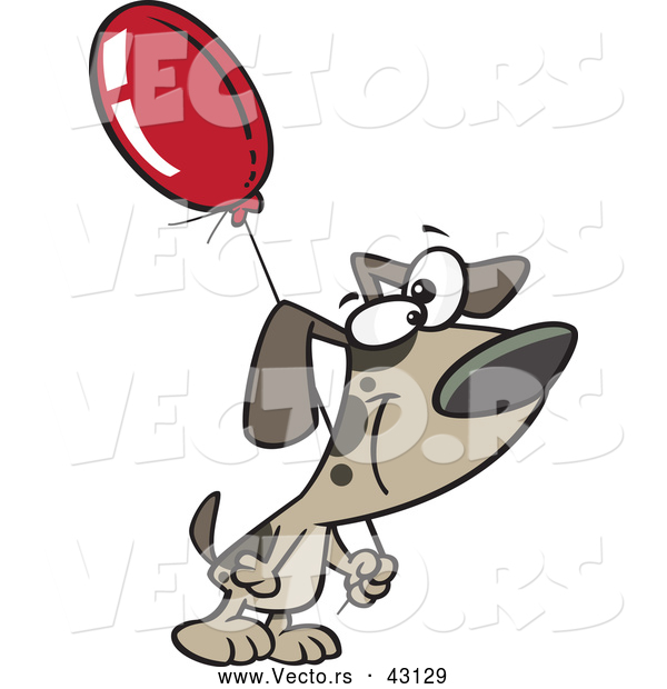 Vector of a Smiling Cartoon Dog Carrying a Birthday Balloon