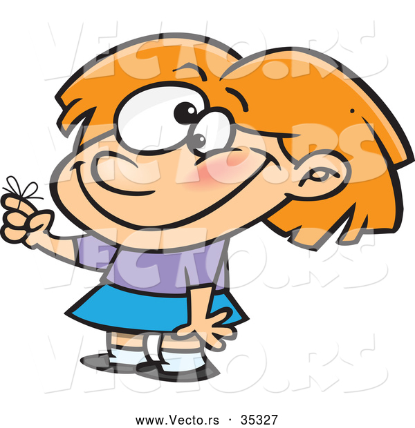 Vector of a Smiling Cartoon Girl Showing off a Reminder Ribbon Tied Around Her Finger