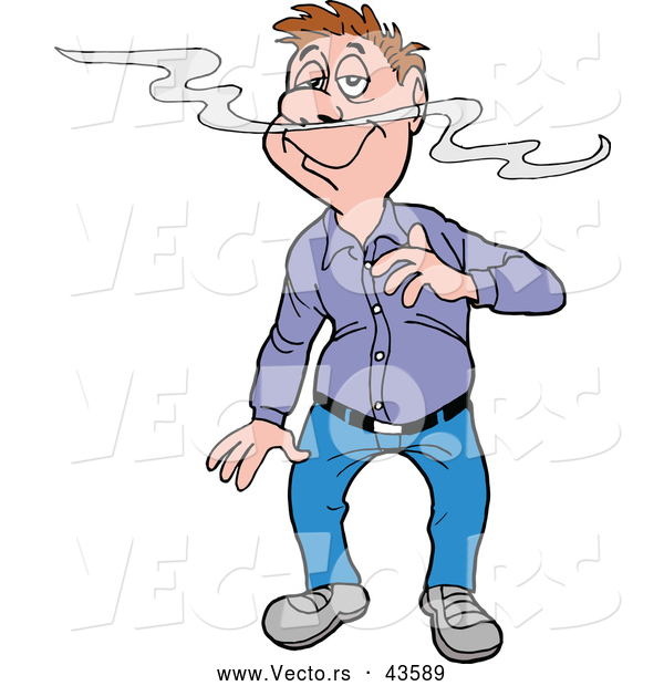 Vector of a Smiling Cartoon Man Smelling a Pleasant Aroma