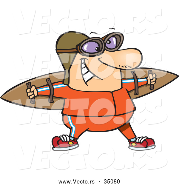 Vector of a Smiling Cartoon Man Wearing Wood Wings, Goggles, and a Helmet