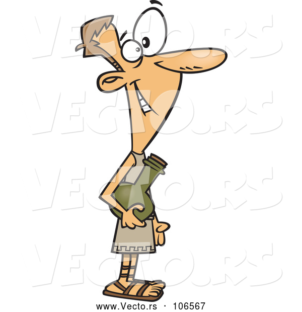 Vector of a Smiling Cartoon Plebian Roman Man Holding a Jug