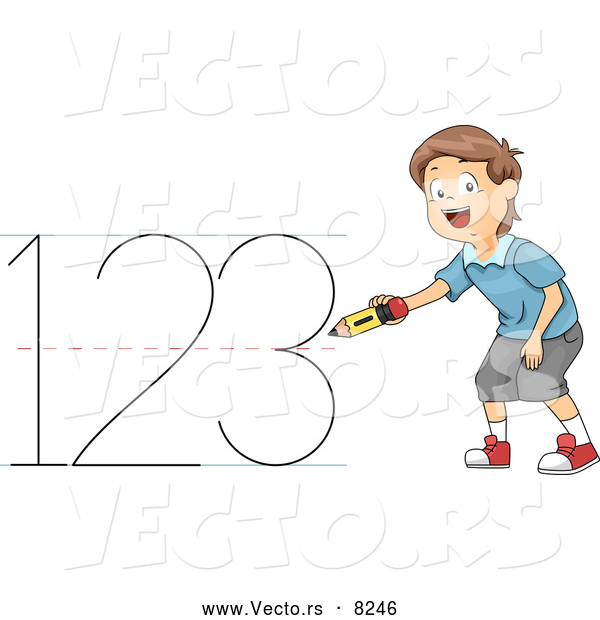Vector of a Smiling Cartoon School Boy Writing '123'