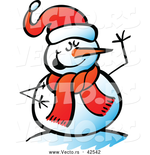 Vector of a Smiling Cartoon Snowman Waving